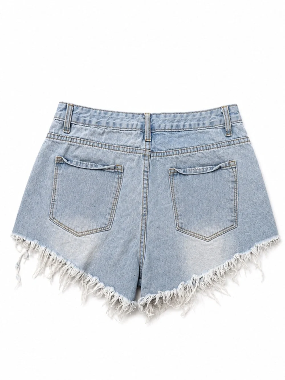 High-Rise Light Wash Denim Cut-Off Shorts - Blue